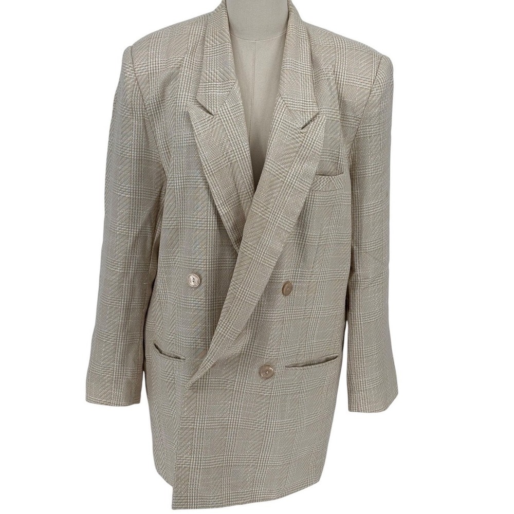 Amanda Smith Blazer‎ Beige Glen Plaid Double Breasted Vintage 14
